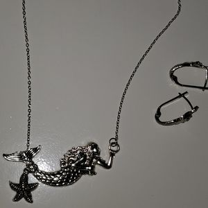 NEW Mermaid Necklace and Earrings Set Silver